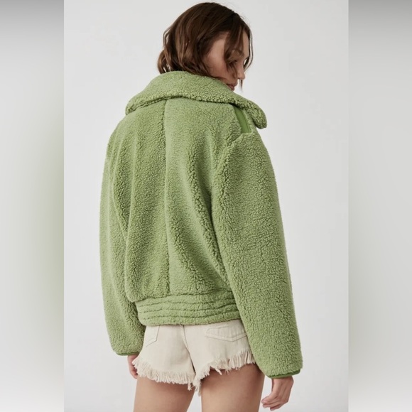 NWT FREE PEOPLE JOPLIN COZY JACKET WOMENS PISTACHIO FAUX SHERPA - Picture 2 of 5